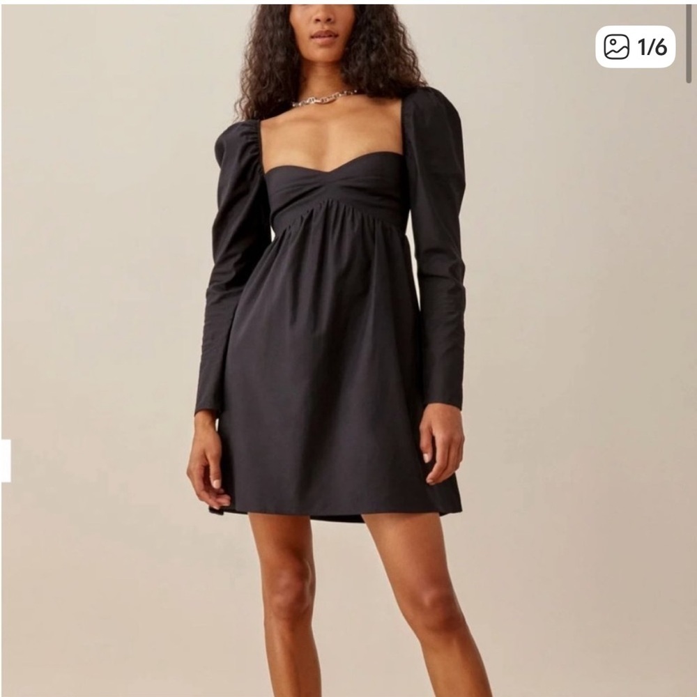 Reformation Black Kenzie Sweetheart Neckline Puff Shoulder Mini Dress | Size 6